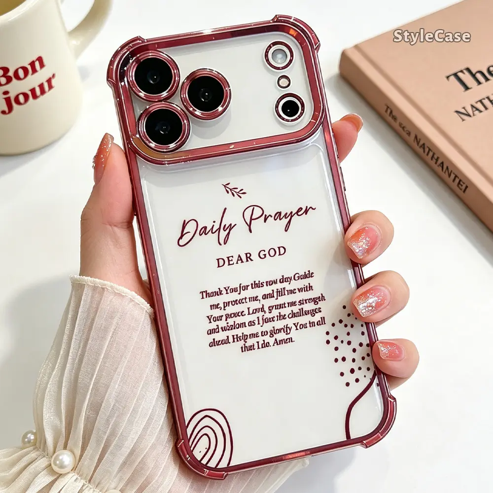 Daily Prayer Dear God Christian phone case for iPhone 17 16 15 14 13 12 11 Pro Max Plus Air, Rose Gold TPU Soft cover, Minimalist Faith Protective Anti-Scratch Four-Corner Airbag Camera Protection Gift Idea DDSJ260404004-1