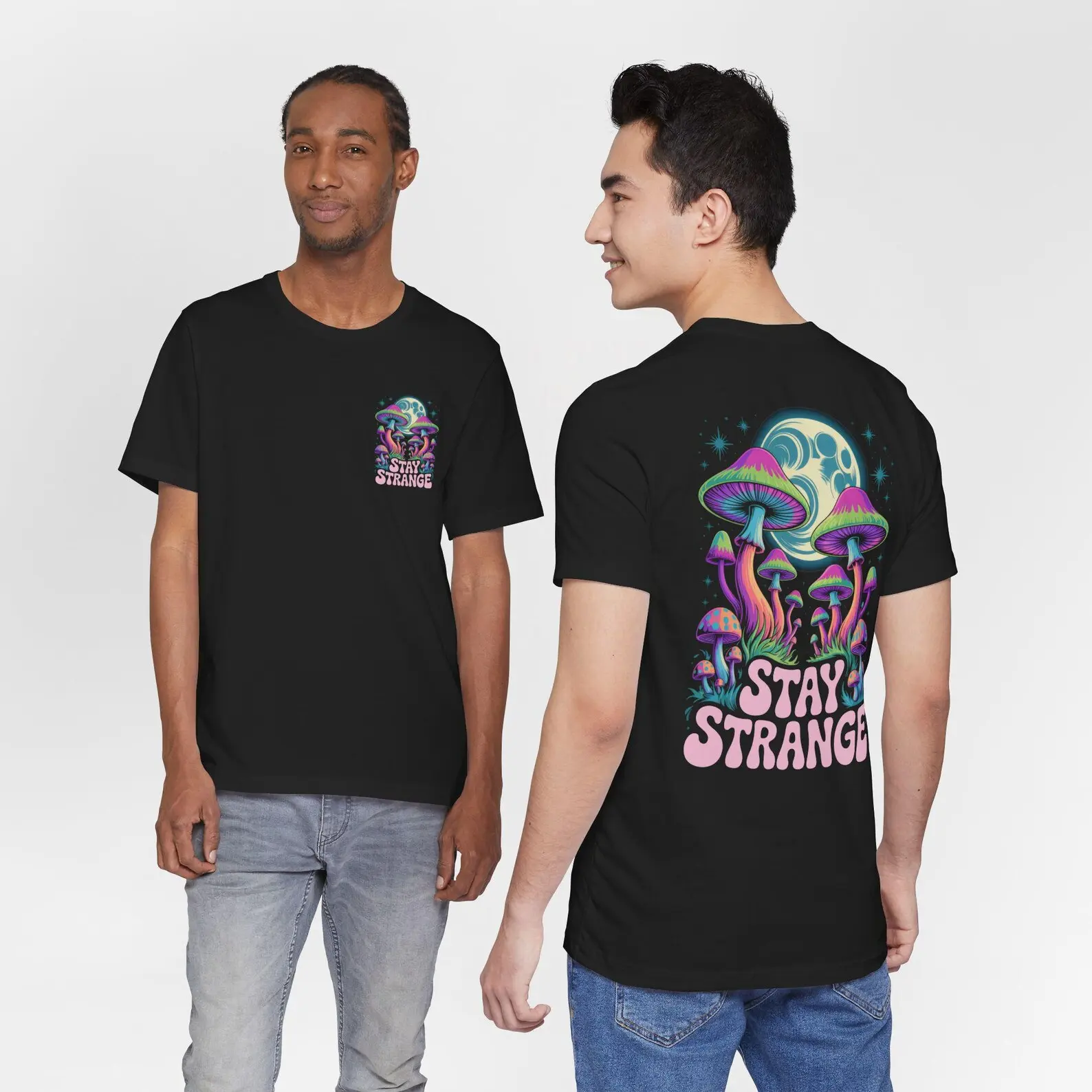 Mushroom Shirt, Psychedelic Graphic Tee, Front and Back Print, Trippy Cottagecore T Shirt, Retro Space Magic Fungi