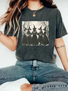Funny Witch Vintage Shirt, Vintage Halloween Women Shirt, Witchy Vibes Shirt, Summer Casual Fitted Top, Moderate Fabric, Kint Style Womenswear