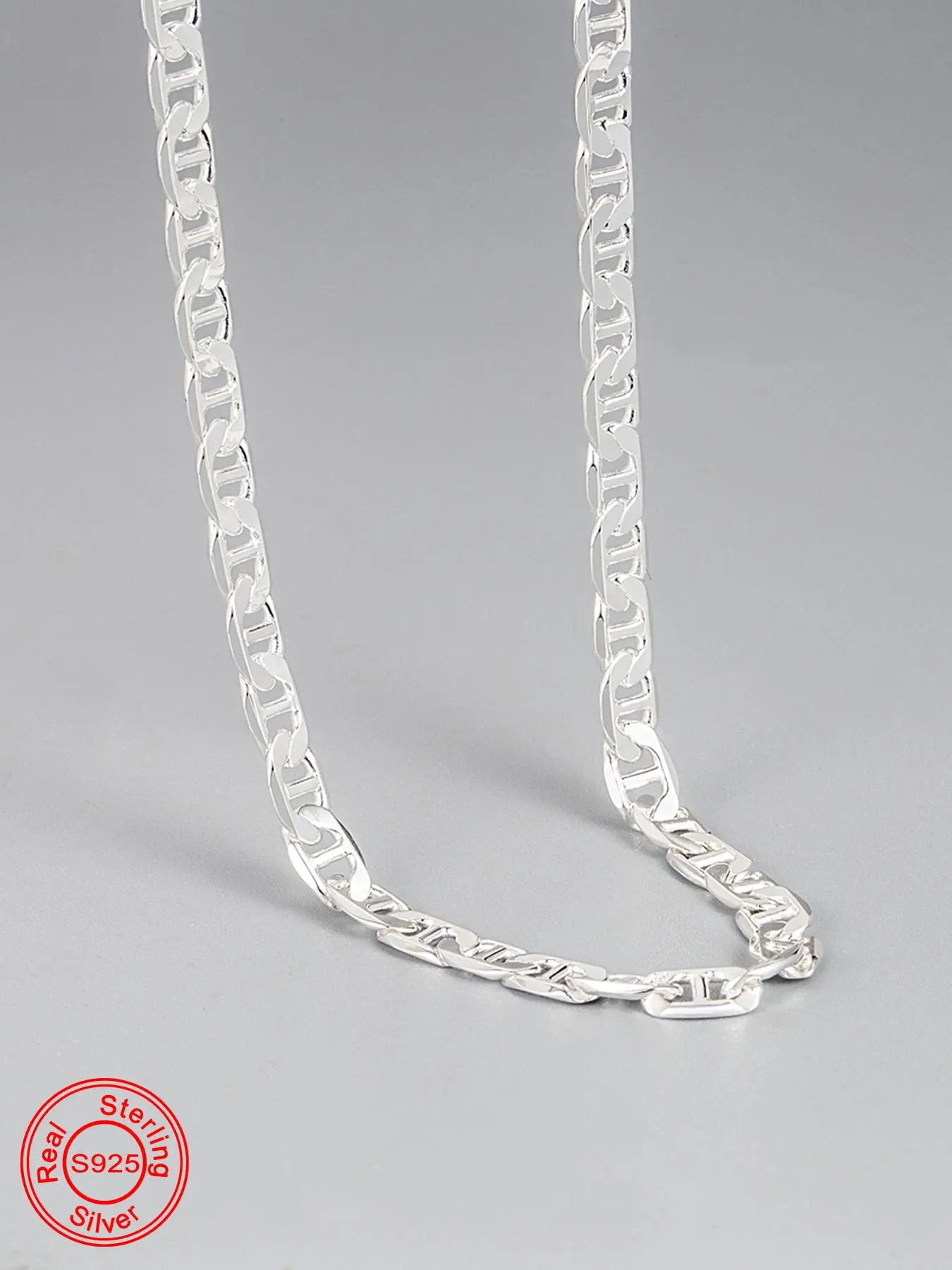 S925 Sterling Silver Punk Style Flat Byzantine Chain Link Necklace for Women & Girls, Fashion Jewelry for Party, Daily Decor, Trendy All-match & Exquisite Jewelry for Birthday Gift
