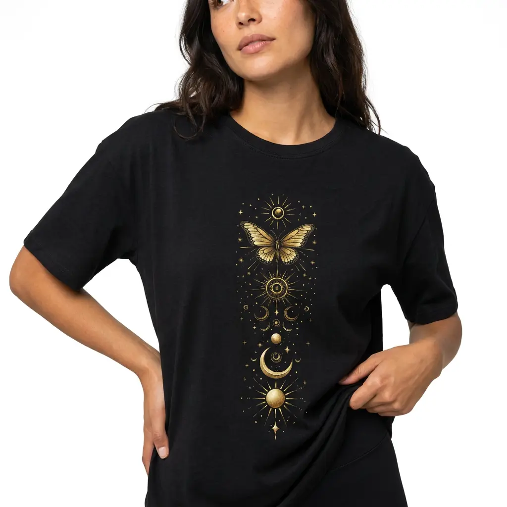 Celestial Butterfly Shirt Women Boho Sun and Moon Plus Size Graphic Tee