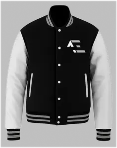 AE Athletic Estate Signature Letterman Jacket - Black Wool & Bright White Leather, Fitted Long Sleeve, Casual Preppy Style, Autumn Wear