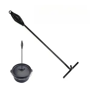 16.7" Cast Iron Black Finish Dutch Oven Lid Lifter with Spiral Bail Handle for Lifting and Carrying Dutch Oven Lid(V Shape)