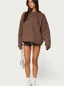 Edikted Chelsie Polka Dot Hoodie - Women's Polyester & Cotton Blend Graphic Text Print Set - Machine Washable - Womenswear