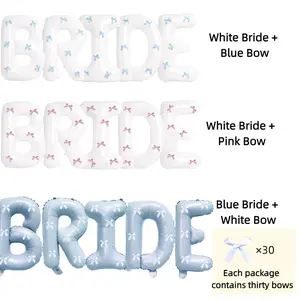 White "BRIDE" Letter Balloons (1-Pack) – Featuring Blue Bow Accents, Perfect for a "Something Blue" Theme. Ideal for Bridal Showers, Bachelorette Parties, and Bride's Getting-Ready Room Decor.