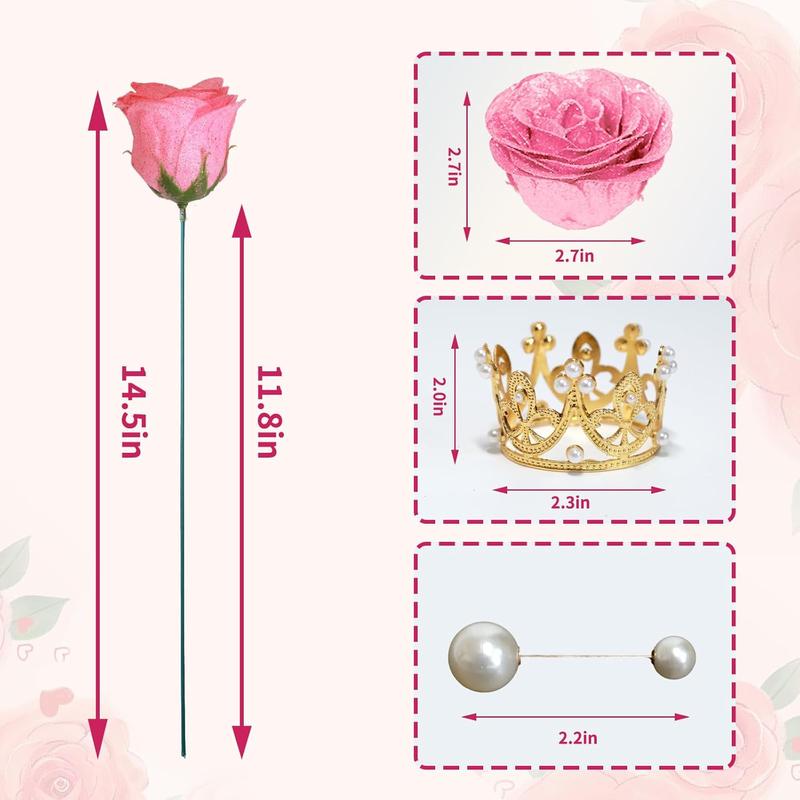 Pink Glitter Roses Bouquet, DIY  Glitter  Bouquet for Valentine, Mother's Day, 24 Roses