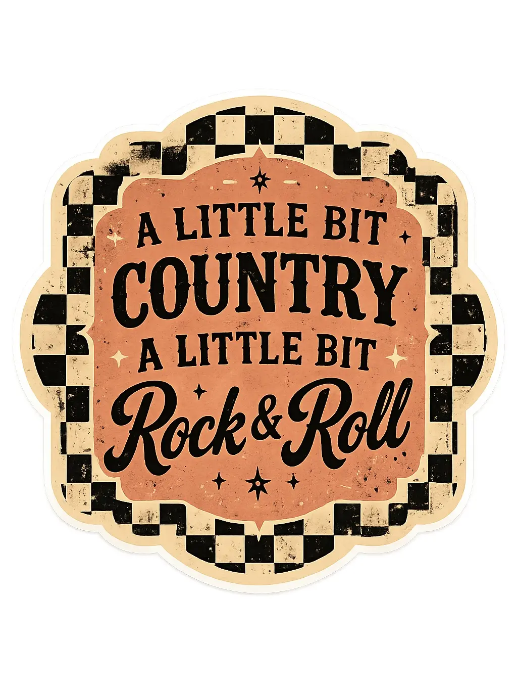 Vintage Die-Cut Waterproof Vinyl Sticker - "Country and Rock & Roll" for Music Lovers, Guitar