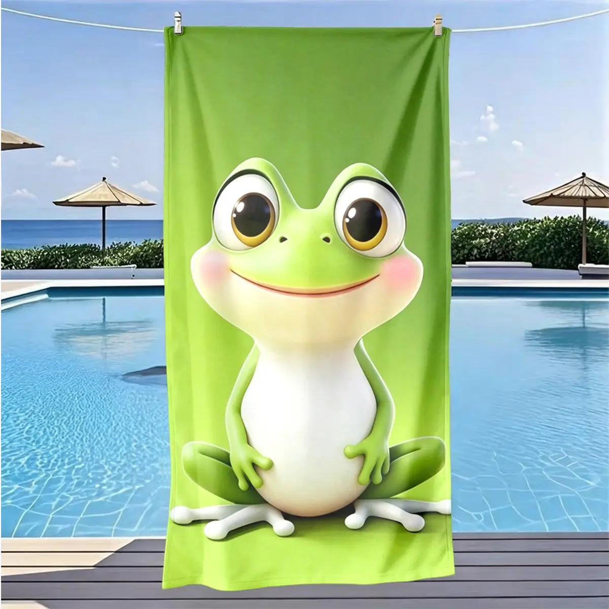 Cartoon Big Eye Frog Beach Towel, Quick-Dry Super Soft Polyester, Multi-Use Yoga Travel Swim Camping, Large Size, Best Gift