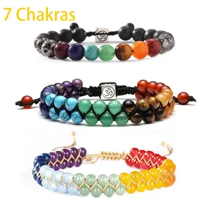 Natural Lapis Lazuli Crystal Anklet, Seven Chakra Braided Hand Rope, Healing Crystal Beaded Bracelet, Symbolic Jewelry Gift for Friends, Spiritual Happiness & Good Luck, Yoga Meditation Anxiety Relief Bracelet, Christmas Party Gifts