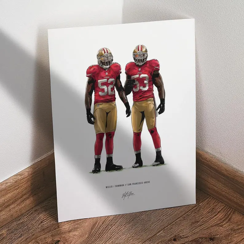 Patrick Willis NaVorro Bowman Poster, San Francisco 49ers Football Wall Art, Sports Print for Man Cave Office or Fan Gift