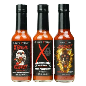 Elijah’s Xtreme Xtreme Trio 2.0 Hot Sauce Set - Ghost Pepper, Carolina Reaper & Trinidad Scorpion Blends, 3 Bottles, 5 fl oz Each, Heat Range 450,000-999,999 SHU