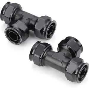 2 Pack 1/2 inch Air System Piping Fittings Equal Tee Fitting, Air Compressor Fittings for 1/2" (16mm OD) Shop Garage Compressed Air Line System Kit, Black