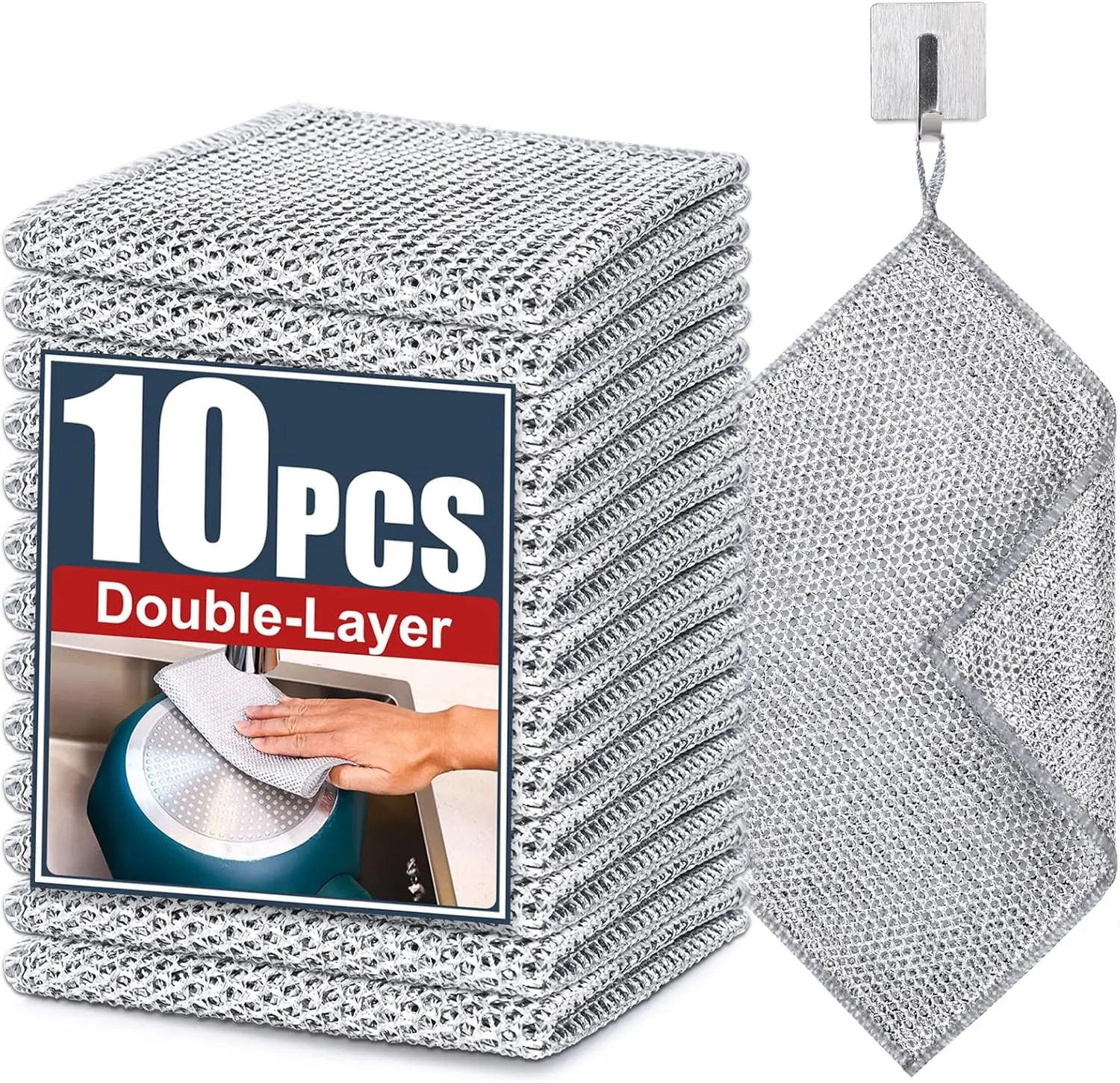 Upgrade Steel Wool Pads, Dual Layer Cleaning Cloth, Scrubbing Pad, Scouring Pad, Strong Scratch-Free Cleaner, Suitable for Cookware, Sinks, Dishes, Stoves Kitchen Disposable Friend Mesh