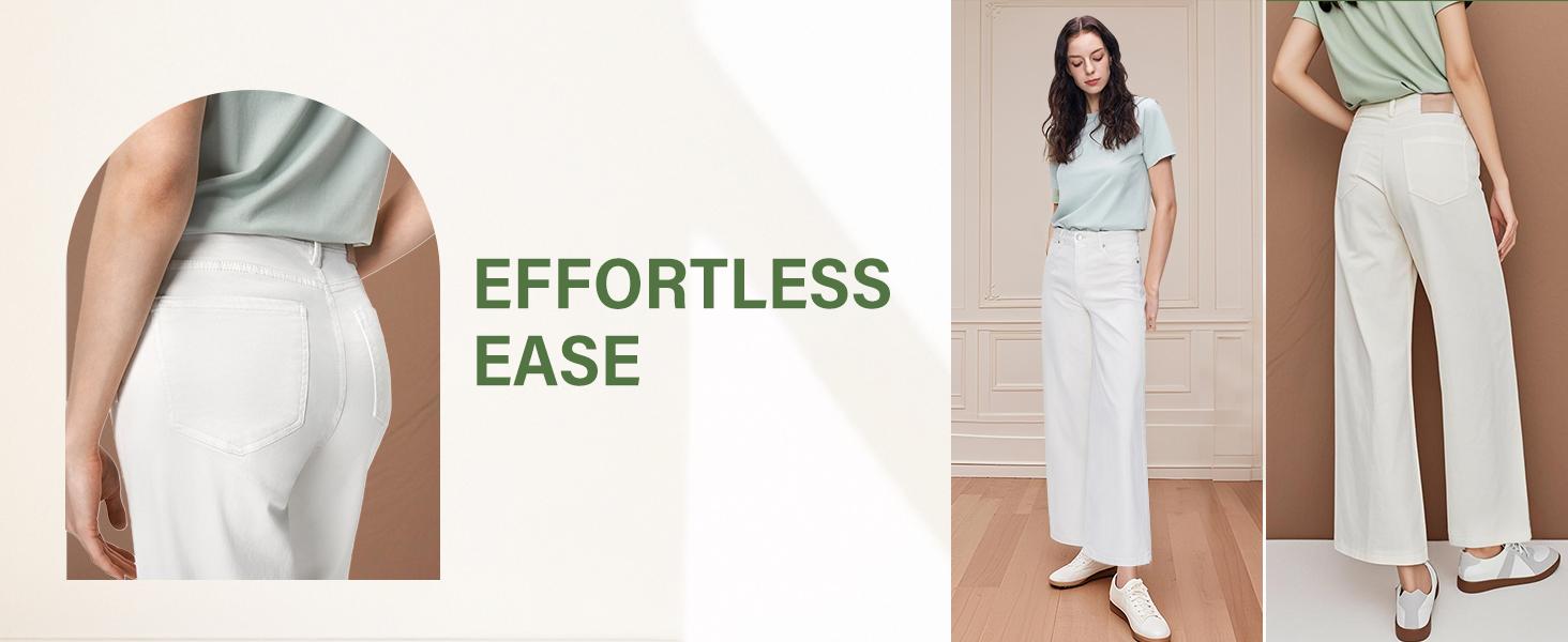 Women's High Waist Stretch Baggy Jeans, Minimalist Wide Leg for Women Distressed Basic Pants, Trendy Multi-Pocket Fitted Denim Trousers, Casual Comfy Denim Jean Womenswear Bottom