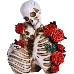 Skull Decor Halloween Decoration: Skeleton Couple Figurines  Gothic Statues   Decor for Shelf Table Mantel Collectible Wedding  (C-Small)
