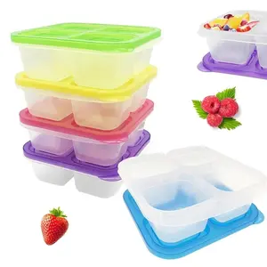 4 Compartments Reusable Snack Bento Lunch Box, 5 Counts/set Food Container for Kids Adults, Divided Food Storage Containers for School Work Travel