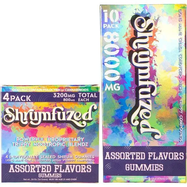 Shrumfuzed - Proprietary Nootropic Gummy 8000mg - Lion's Mane, Reishi, Chaga, and Cordycep Nootropic Mushroom Blend (4, Assorted)
