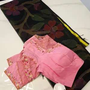 Black Muslin Jamdani Saree With Baby Pink Deaigner Blouse