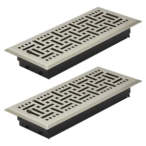 VEVOR 4 x 10 Inch Floor Registers,  2-Pack Vent Grilles, HVAC Heavy-Duty Walkable Iron Floor Vents, Easily Adjustable Rust-Proof Air Vents Deflector with Metal Damper, for Home & Office, Nickel-Plated