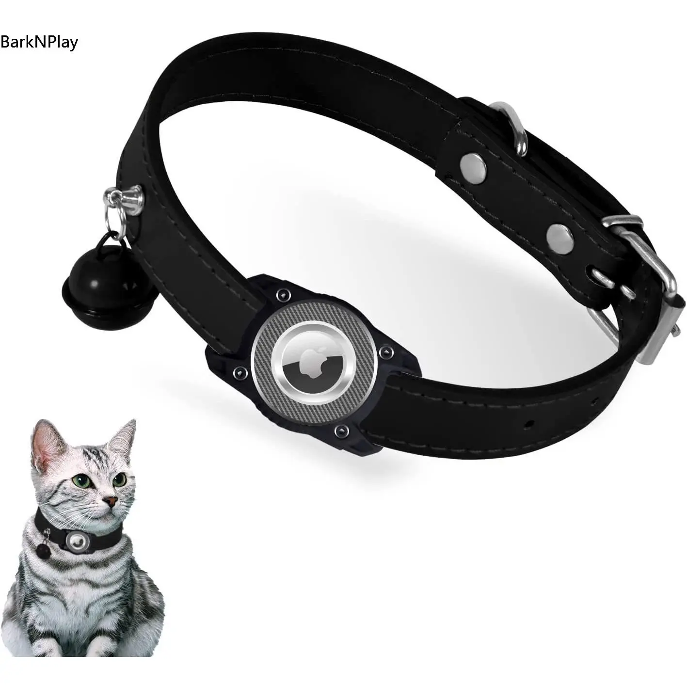 Premium Leather Pet Collar with Detachable AirTag GPS Tracker Holder, Dual-Use Hook, Waterproof Design, Safety Buckle, 12x15x1.5cm Pearl Pack (For Small Cats-Dogs, Bag Charm Accessories), Collars
