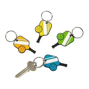 1 1/4" x 2" Pickleball Paddle & Ball Metal Key Chains - 12 Pc.