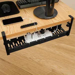 Adjustable Cable Management Tray, Under Desk Cable Organizer, No Drilling Metal Cable Basket, Efficient Cable Storage Solution