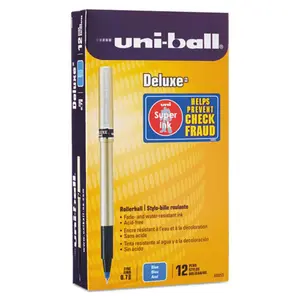 Uni-Ball UBC Roller Ball - 0.7 mm Fine Tip, Waterproof Ink, Champagne Brushed Metal Barrel, Pocket Clip, Deluxe Stick for DIY Woodwork Record Keeping - 1 Dozen