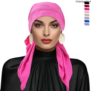 Women Milk Silk Headwrap, Bling Rhinestone Double Tail Casual Sleeping Hat