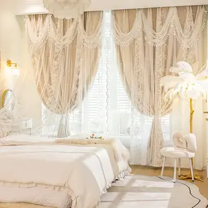 Double Layer Lace Light Blocking Insulating Noise Reducing Thermal Insulated Curtain, Ideal for Kids Room Bedroom Living Room Study Window