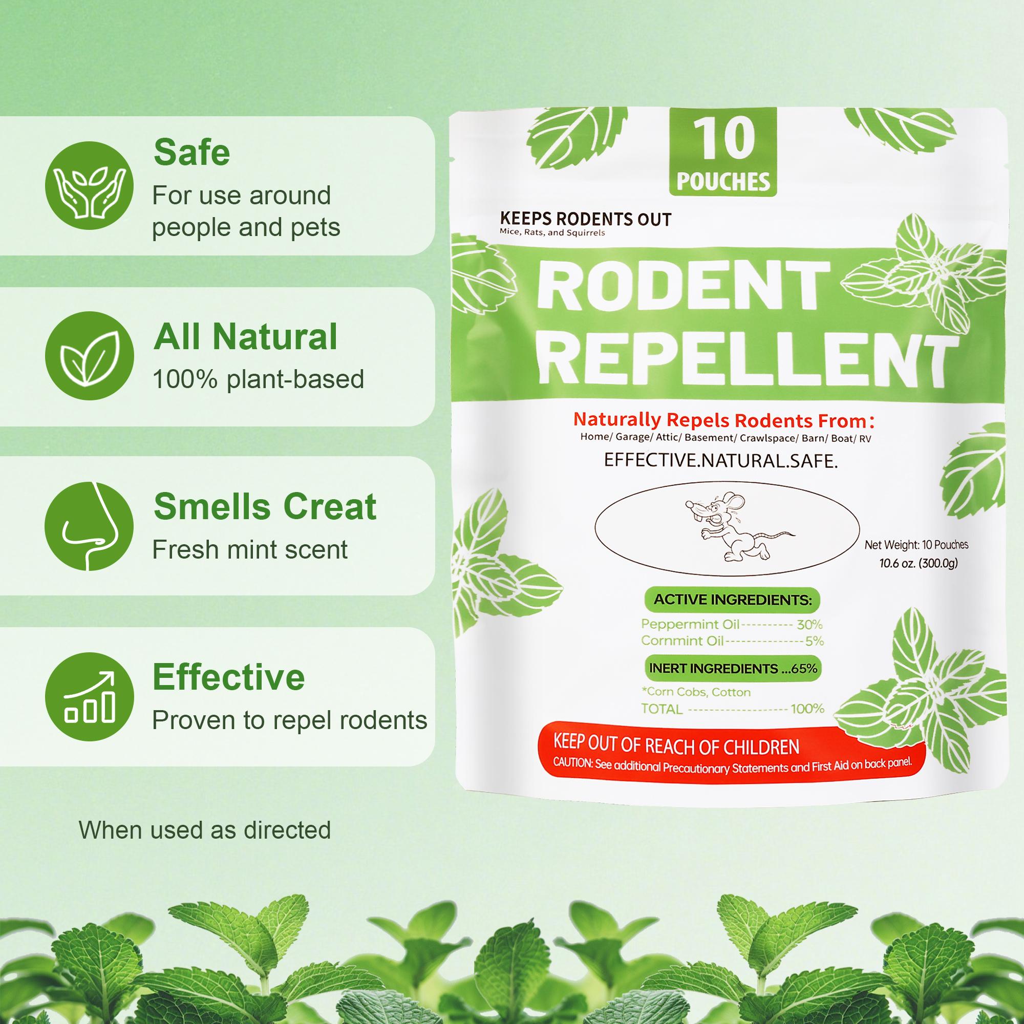 10 Pouches Peppermint Oil Mouse Repellent, Long Lasting Mice Repellent, Natural Formula Rat Repellent, Eco Friendly, Pet & Kids Friendly
