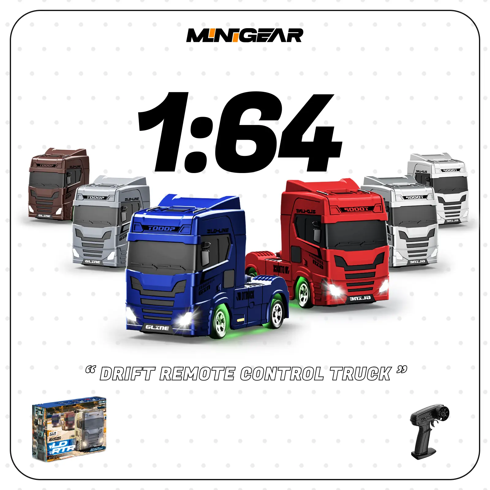MiniGear 1/64 RC Drift Semi Truck – Mini Remote Control Drift Racing Truck with App Control & Remote Control, Professional Drift System, LED Lights, Dual-Speed Mode, Detachable Body – Valentine’s Day, Easter & Christmas Gift for Kids & RC Fans tiktoksh