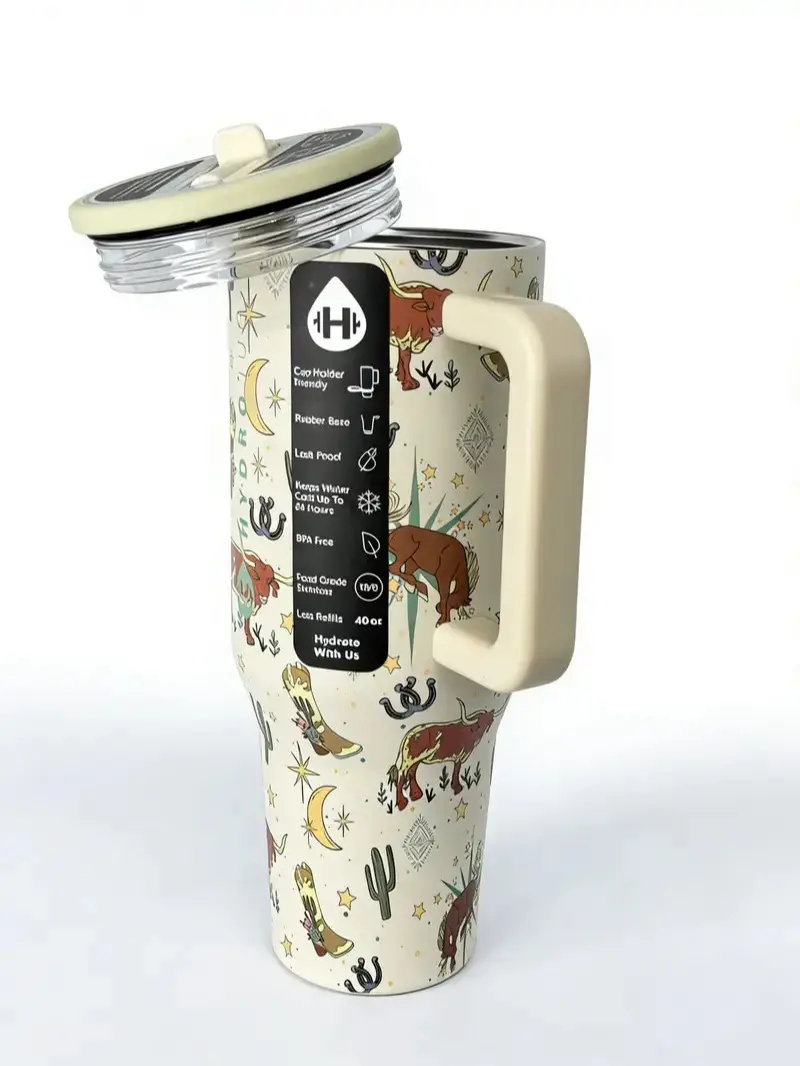 HydroJug 40oz Traveler Straw Cup with Western Lucky cowboy themed prints. Integrated with classic western cowboy elements.  100% Leakproof Insulated Tumbler | Keeps Ice 24+ Hours | Cup Holder Friendly Base Lightweight Stylish Mug Water Bottles