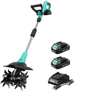 20V Cordless Tiller Cultivator, Electric Garden Tiller with 2 * 2.0Ah Batteries & Charger, 9in Tilling Width and 6.6in Depth Garden Rototiller