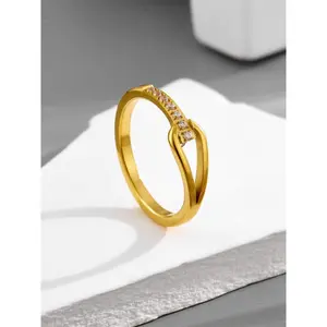 Small Design Geometric Diamond Ring Water Drop Hollow Titanium Steel No Fading Versatile Claw Setting Index Finger Ring for Women