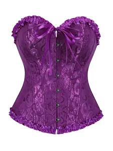 Women's Vintage Court Style Bodycon Corset, Classic Back Lace-Up Waist Cincher, Floral Bow Decor, Perfect for Vacation Parties or Daily Wear