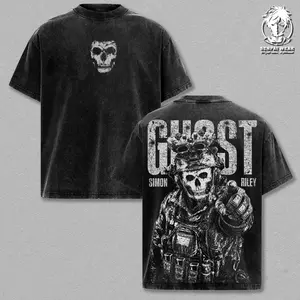 Ghost - COD Vintage Washed Graphic Tee, Oversized Tactical Military Gamer Streetwear Shirt, COD Ghost FPS Gaming T-Shirt, Special Forces Combat Gift Tee For Men, Retro Warzone Aesthetic Apparel