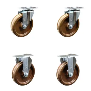 Service Caster SCC-SS20S514-PHSHT-2-R-2 Stainless Steel High Temperature Phenolic Swivel Top Plate Caster with 5 x 1.25 in. Brown Wheels - Set of 4