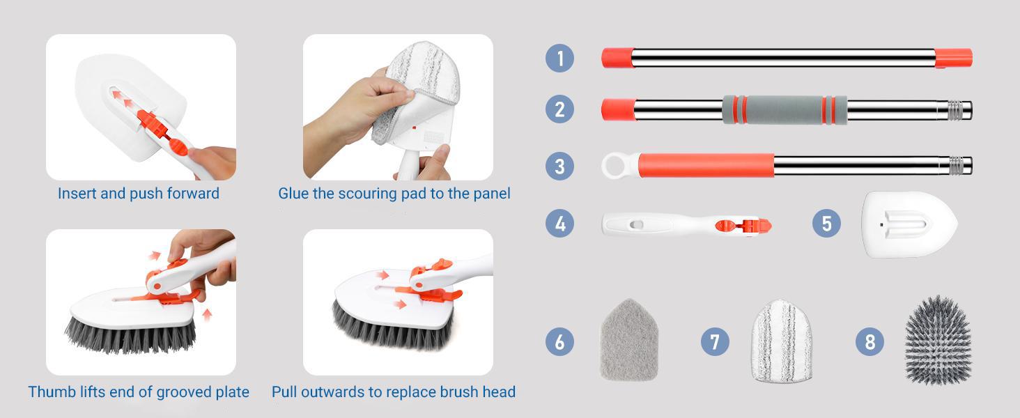 GLUMZRK 3-in-1 Floor Scrub Brush with 52-in Adjustable Long Handle & 3 Detachable Brush Heads - Cleaning Tools for Long Reach Multi-Surface Clean in Bathroom, Kitchen GLUMZRK 3-in-1 Floor Scrub Brush with 52-in Adjustable Long Handle & 3 Detachable Brush Heads - Cleaning Tools for Long Reach Multi-Surface Clean in Bathroom, Kitchen