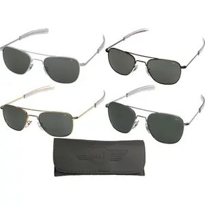 American Optical AO Eyewear Aviator Sunglasses Air Force Style Grey Lenses With Case