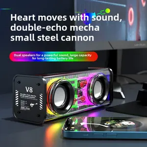 V8 Transparent Mecha Bluetooth Speaker Dual Speaker Desktop Small Cannon Sound System Subwoofer Trendy Wireless Bluetooth Speaker