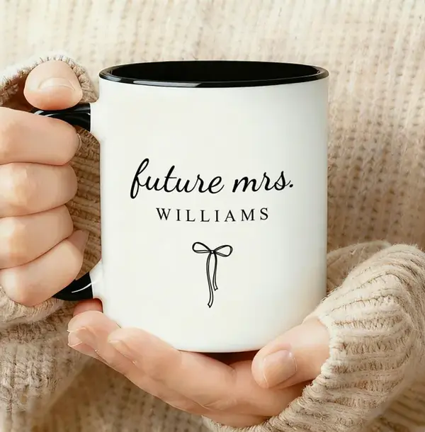 Future Mrs Mug, Personalized Future Mrs Gift, Bow Engagement Gift, Bridal Shower Mugs