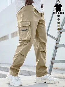 Large Size Men's Plain Straight Leg Casual Sport Cargo Pants, Comfortable Durable Design, Suitable for Daily Wear and Outdoor Activities, All Seasons