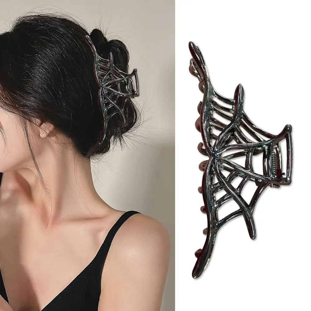 Women's Alloy Gothic Style Metal Hair Clips - Thanksgiving Synthetic Spider Web Claw Design, 1 Pack Large Neutral Black Exquisite Luxury Hair Accessories