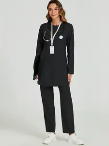 Women's Long Sleeve Lab Coat Set, Slim-Fit Woven Fabric, All-Season Medical Uniforms Workwear, Dental & Healthcare Professionals