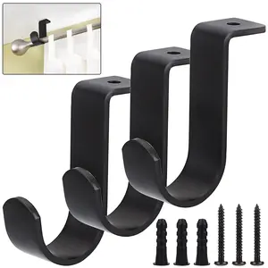 3Pcs Ceiling Mount Curtain Rod Brackets Metal Single Holder for 5 8 1 Inch Rod Sturdy Hooks for Living Room Bedroom Drapery Rod Black