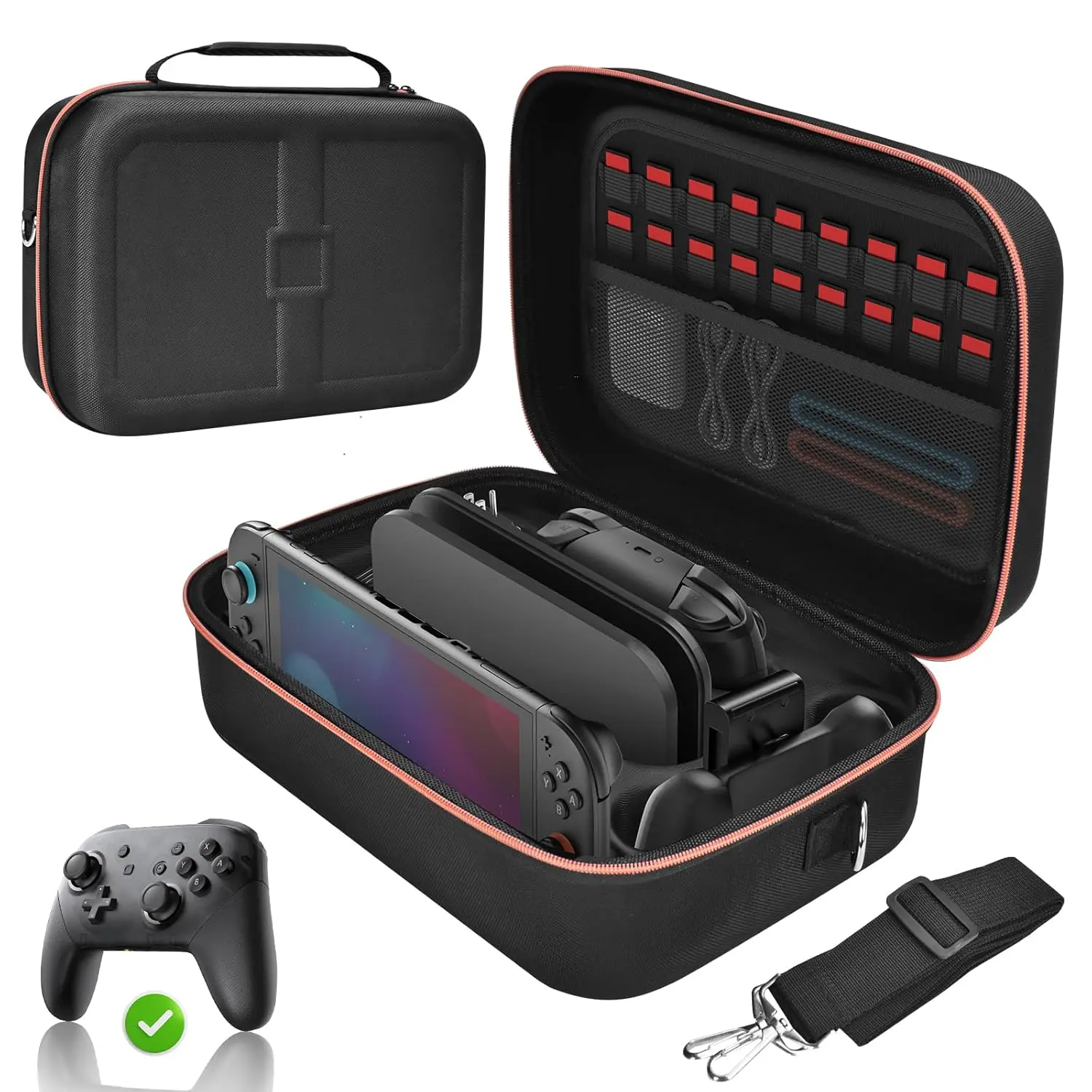 Case for   2(2025) or 1 and OLED Models(2021),Portable Fully Protective Carrying Case,Stores 18  Cards for Console Pro Controller Accessory