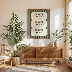 Shower Karaoke VIP Access Print, Retro Blue Striped Ticket Decor