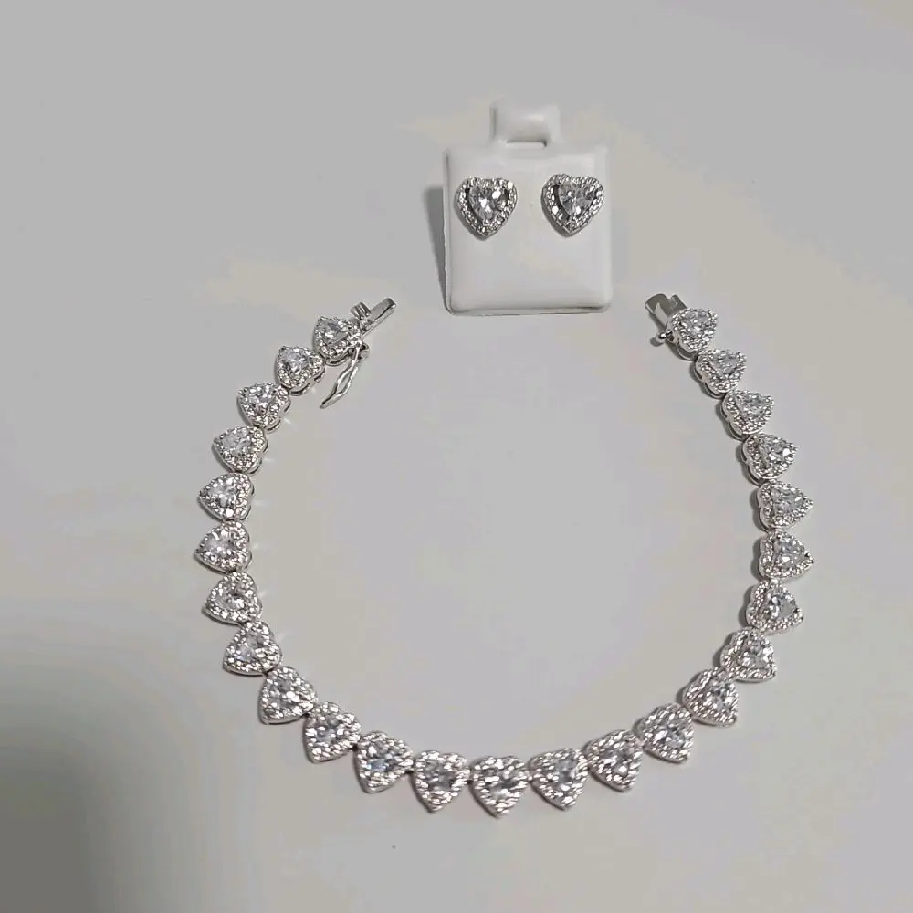 Heart-Shaped Transparent Set - Elegant Bracelet & Earrings for Women