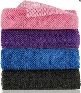 4 Pieces African Exfoliating Net, Bath Sponge Set, Nylon Long African Shower Body Scrubber