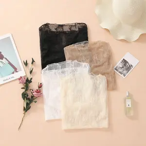 New Half High Collar Lace Shirt Transparent Perspective Long Sleeve Women Clothing Hollow Bottom Shirt Ladies